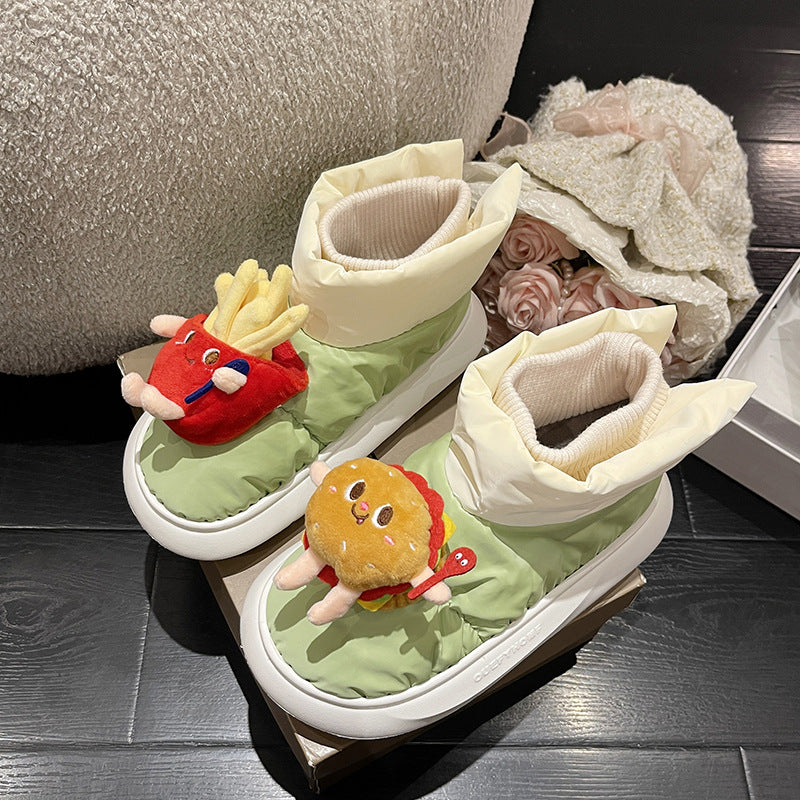 Wholesale Burgers Fries Cute Cartoon Snow Boots Velvet Thick-soled Rubber Winter Slippers